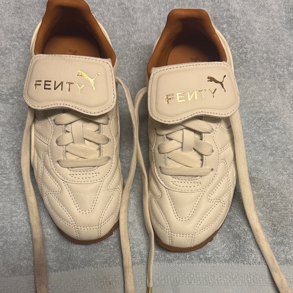 Puma Fenty Beige Sneakers with Gold Details